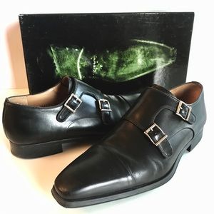 Magnanni Black Double Monk Strap Dress Shoes Men